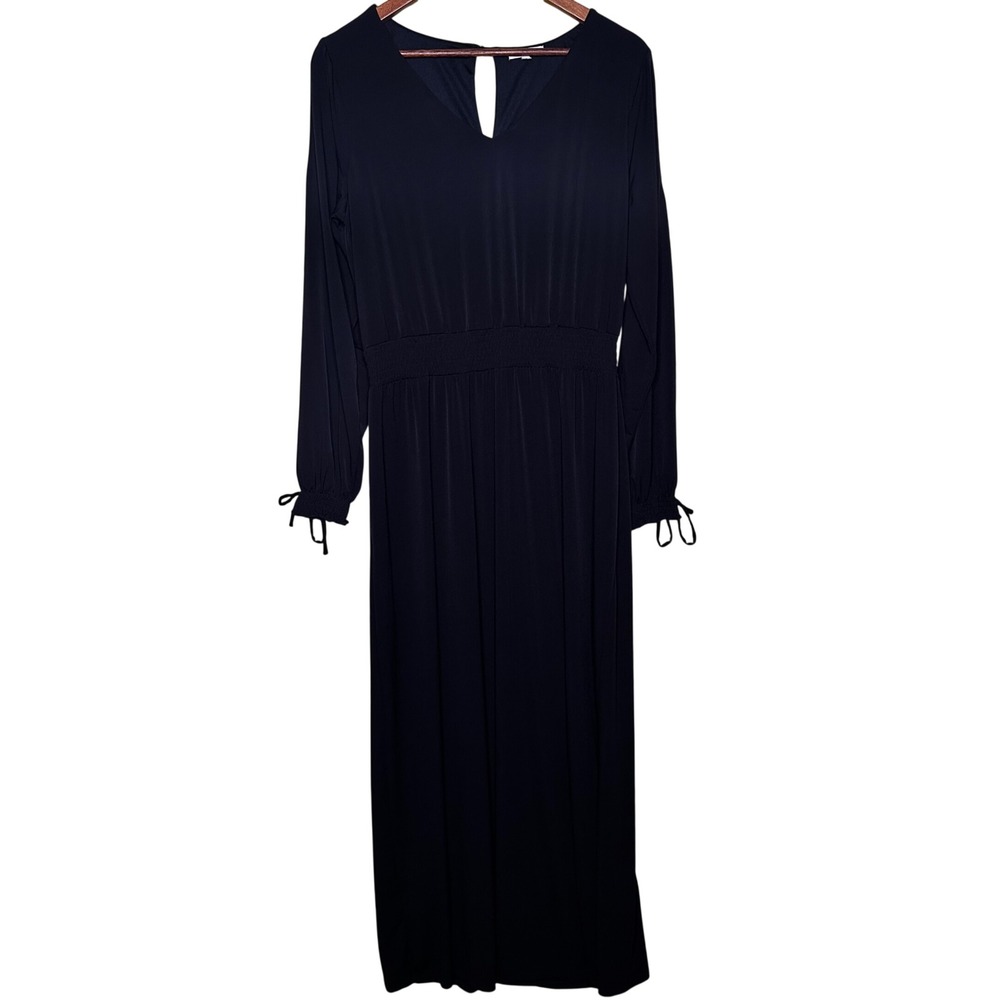 Maurices Womens XL Black Cold Shoulder Smocked Maxi Dress Long Sleeve Witchy